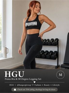 PUMA Sports Bra & 90 Degree High Waist Leggings Workout Set M NWT